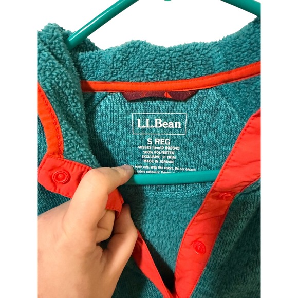 LL Bean Size Small Teal Gray Fleece Pullover Hoodie Snap Front - Picture 3 of 5